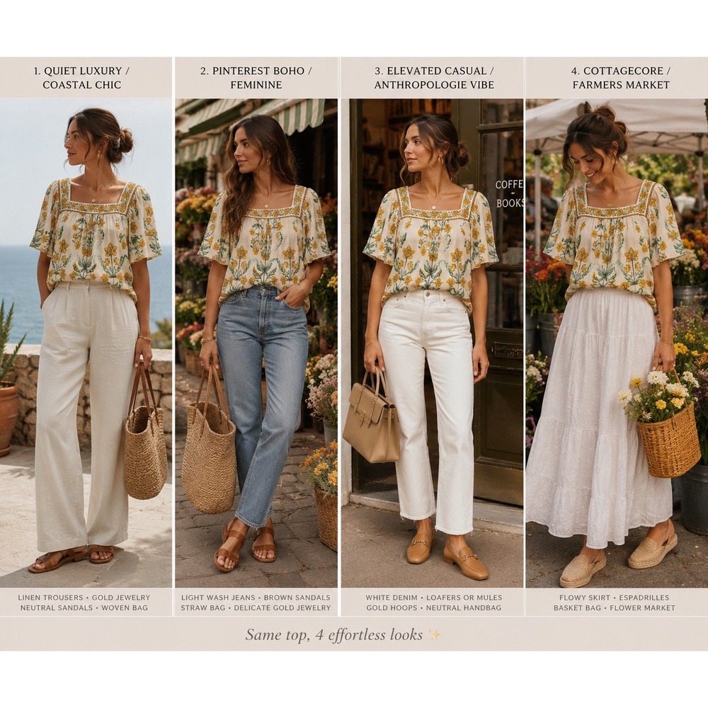 Draper James RSVP Floral Square Neck Blouse XXL Yellow White Rayon Linen